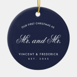 私たちの初めてのクリスマスゲイ新着写真ネイビーブルー セラミックオーナメント