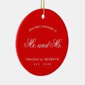私たちの初めてのクリスマスゲイ新着写真レッド セラミックオーナメント (右)