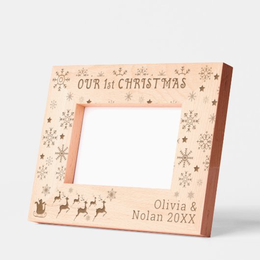 私たちの初めてのクリスマスサンタ&ディアカップルの名前6x4 レーザー彫刻フレーム (左)