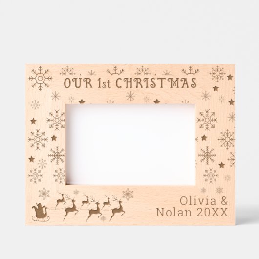 私たちの初めてのクリスマスサンタ&ディアカップルの名前6x4 レーザー彫刻フレーム (正面)
