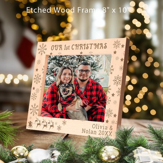 私たちの初めてのクリスマスサンタ&ディアカップル名10x8 レーザー彫刻フレーム