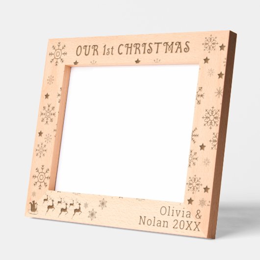 私たちの初めてのクリスマスサンタ&ディアカップル名10x8 レーザー彫刻フレーム (左)