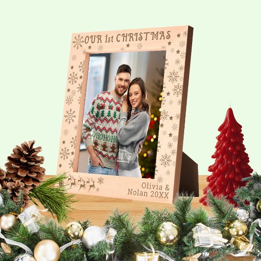 私たちの初めてのクリスマスサンタ&ディアカップル名8x10 レーザー彫刻フレーム