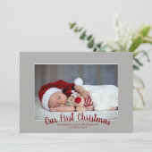 私たちの初めてのクリスマスシンプル写真モダンと シーズンカード (スタンド正面)