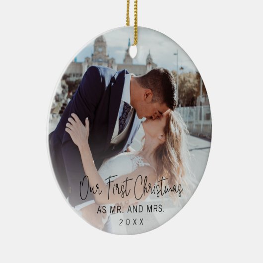 私たちの初めてのクリスマススエレガントクリプトの新しい写真 セラミックオーナメント (右)