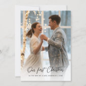 私たちの初めてのクリスマススクリプト冬の結婚式の写真 シーズンカード (正面)