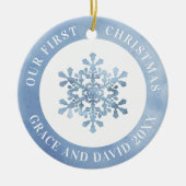 私たちの初めてのクリスマススノーフレーク氏ミセス・写真 セラミックオーナメント (正面)