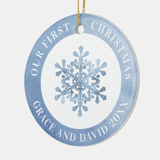 私たちの初めてのクリスマススノーフレーク氏ミセス・写真 セラミックオーナメント (左)