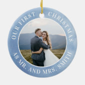 私たちの初めてのクリスマススノーフレーク氏ミセス・写真 セラミックオーナメント (裏面)