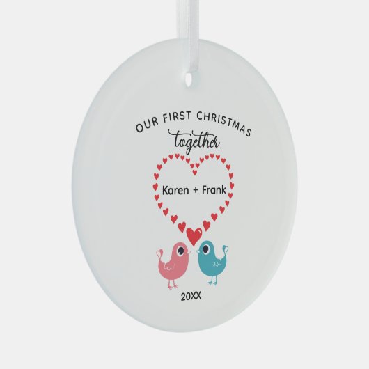私たちの初めてのクリスマスズオーナメント、カップル ガラスオーナメント (正面右)