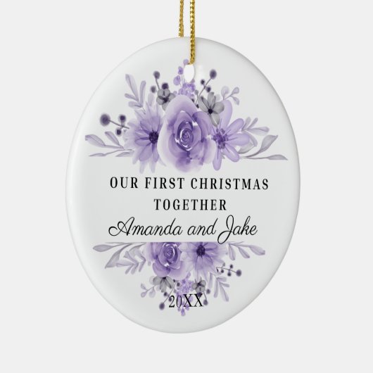 私たちの初めてのクリスマスズトゥーパープルフローラ セラミックオーナメント (右)