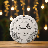 私たちの初めてのクリスマスセラミックオーナメント、ブラックライン セラミックオーナメント