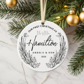 私たちの初めてのクリスマスセラミックオーナメント、ブラックライン セラミックオーナメント