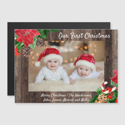 私たちの初めてのクリスマスツインズフォトウ素朴ッド (正面/裏面)