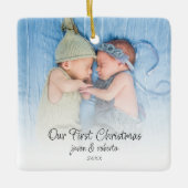 私たちの初めてのクリスマスツインズフォトオーバーレイ名Year セラミックオーナメント (正面)