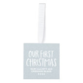 私たちの初めてのクリスマスツインベビーパーソナライズされた写真 キューブオーナメント (正面)