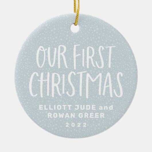 私たちの初めてのクリスマスツインベビーパーソナライズされた写真 セラミックオーナメント (正面)