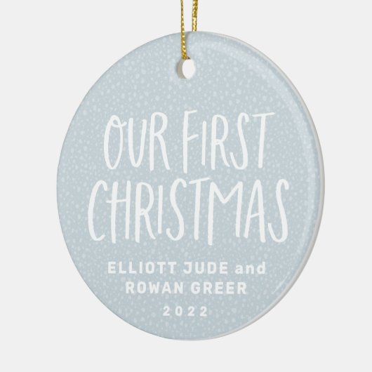 私たちの初めてのクリスマスツインベビーパーソナライズされた写真 セラミックオーナメント (左)