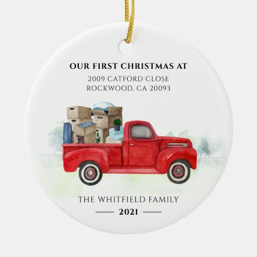 私たちの初めてのクリスマスニューホームアドレスホリディーズ セラミックオーナメント (正面)