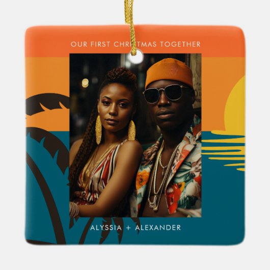 私たちの初めてのクリスマスニューライウィズカップル セラミックオーナメント (正面)