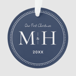 私たちの初めてのクリスマスニューライウィズモノグラムネイビーブルー オーナメント