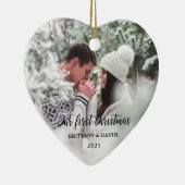 私たちの初めてのクリスマスハートカップルの写真 セラミックオーナメント (右)