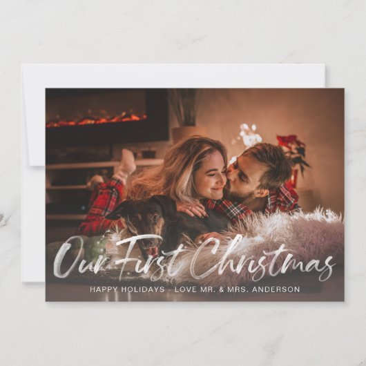 私たちの初めてのクリスマスバッファローチェックの写真カード (正面)