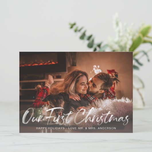 私たちの初めてのクリスマスバッファローチェックの写真カード (スタンド正面)