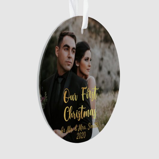 私たちの初めてのクリスマスパーソナライズされたクリスマス オーナメント (正面)