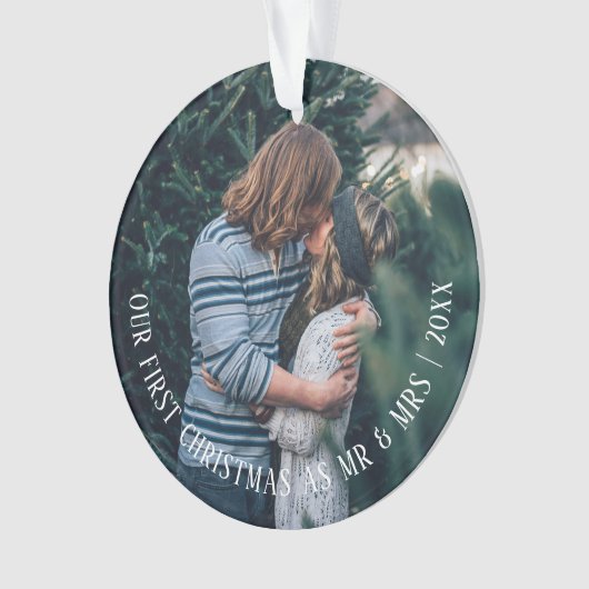 私たちの初めてのクリスマスパーソナライズされた写真 オーナメント (正面)
