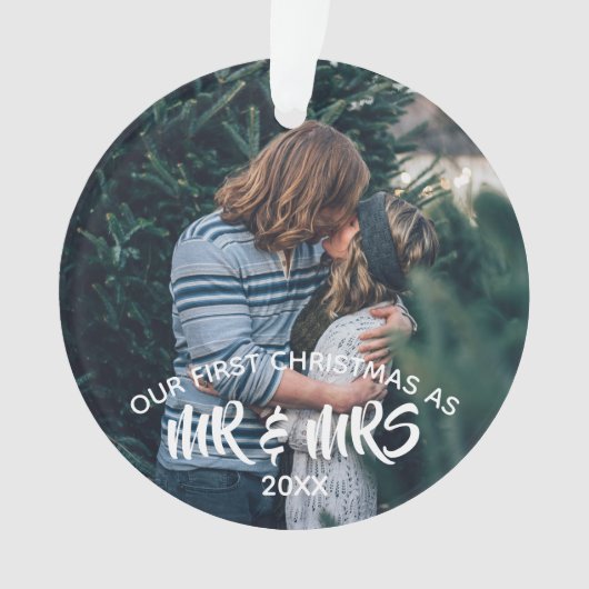 私たちの初めてのクリスマスパーソナライズされた写真 オーナメント (正面)