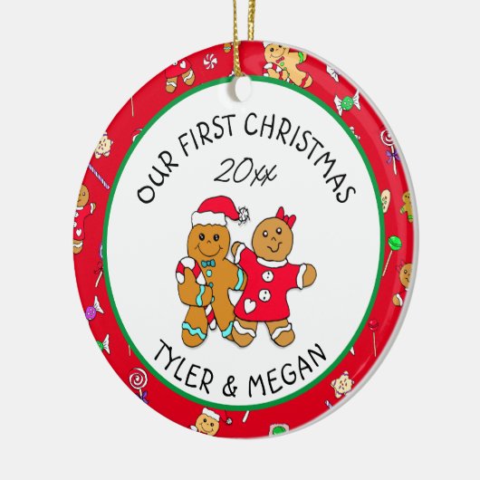 私たちの初めてのクリスマスパーソナライズされた セラミックオーナメント (左)