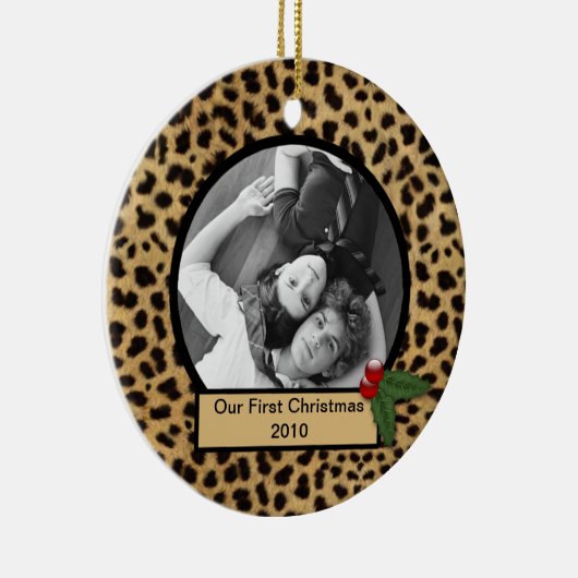 私たちの初めてのクリスマスヒョウ印刷オーナメント セラミックオーナメント (右)