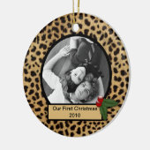私たちの初めてのクリスマスヒョウ印刷オーナメント セラミックオーナメント (左)