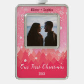 私たちの初めてのクリスマスピンクスノーウィーインターイテーマ シルバープレートフレームオーナメント (正面)