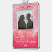 私たちの初めてのクリスマスピンクスノーウィーインターイテーマ シルバープレートフレームオーナメント (左)