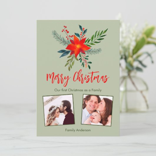 私たちの初めてのクリスマスファミリーカスタム、写真 シーズンカード (スタンド正面)
