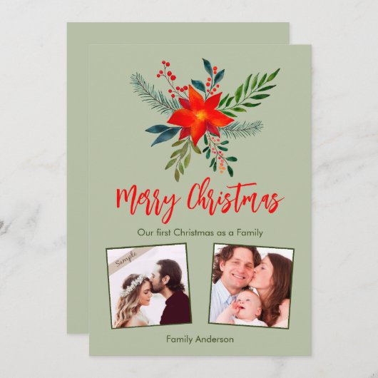 私たちの初めてのクリスマスファミリーカスタム、写真 シーズンカード (正面/裏面)