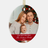 私たちの初めてのクリスマスファミリーフォトレッド セラミックオーナメント (右)
