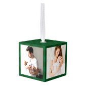 私たちの初めてのクリスマスファミリー写真ホリデイ素朴 キューブオーナメント (裏面アングル)