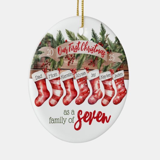 私たちの初めてのクリスマスファミリー7カスタムストッキング セラミックオーナメント (右)