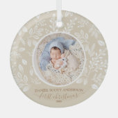 私たちの初めてのクリスマスフォトアイボリー ガラスオーナメント (正面)