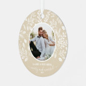 私たちの初めてのクリスマスフォトアイボリー メタルオーナメント (正面左)