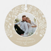 私たちの初めてのクリスマスフォトアイボリー メタルオーナメント (正面)