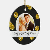 私たちの初めてのクリスマスフォトオーナメント |金ゴールドドット セラミックオーナメント (右)