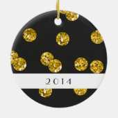 私たちの初めてのクリスマスフォトオーナメント |金ゴールドドット セラミックオーナメント (裏面)