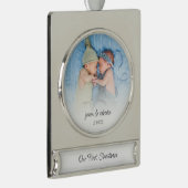 私たちの初めてのクリスマスフォトオーバーレイ双子の名前Year シルバープレートバナーオーナメント (右)