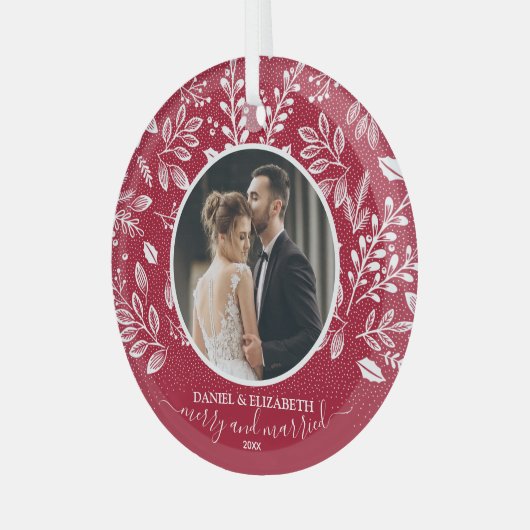 私たちの初めてのクリスマスフォトクランベリー ガラスオーナメント (正面左)