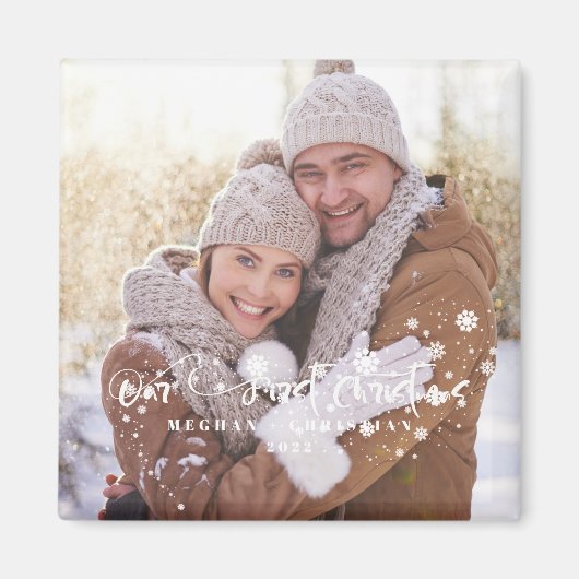 私たちの初めてのクリスマスフォトホリデイ マグネット (正面)