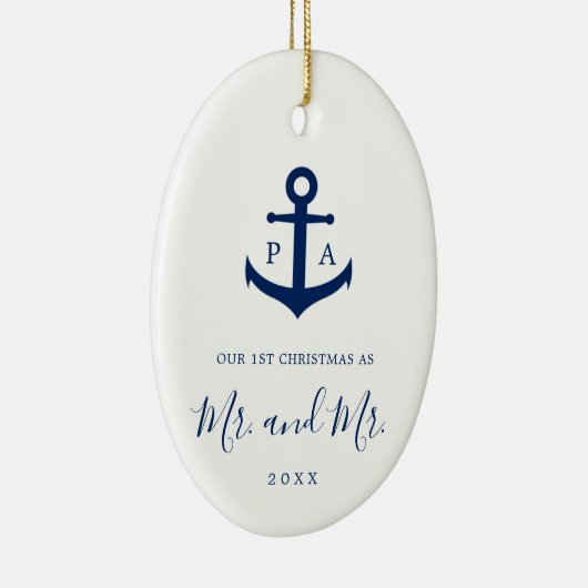 私たちの初めてのクリスマスフォトモノグラム航海のゲイ セラミックオーナメント (右)